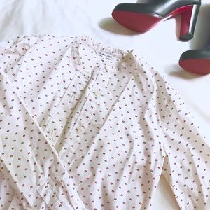 {helmut lang} white & red dot button-down shirt